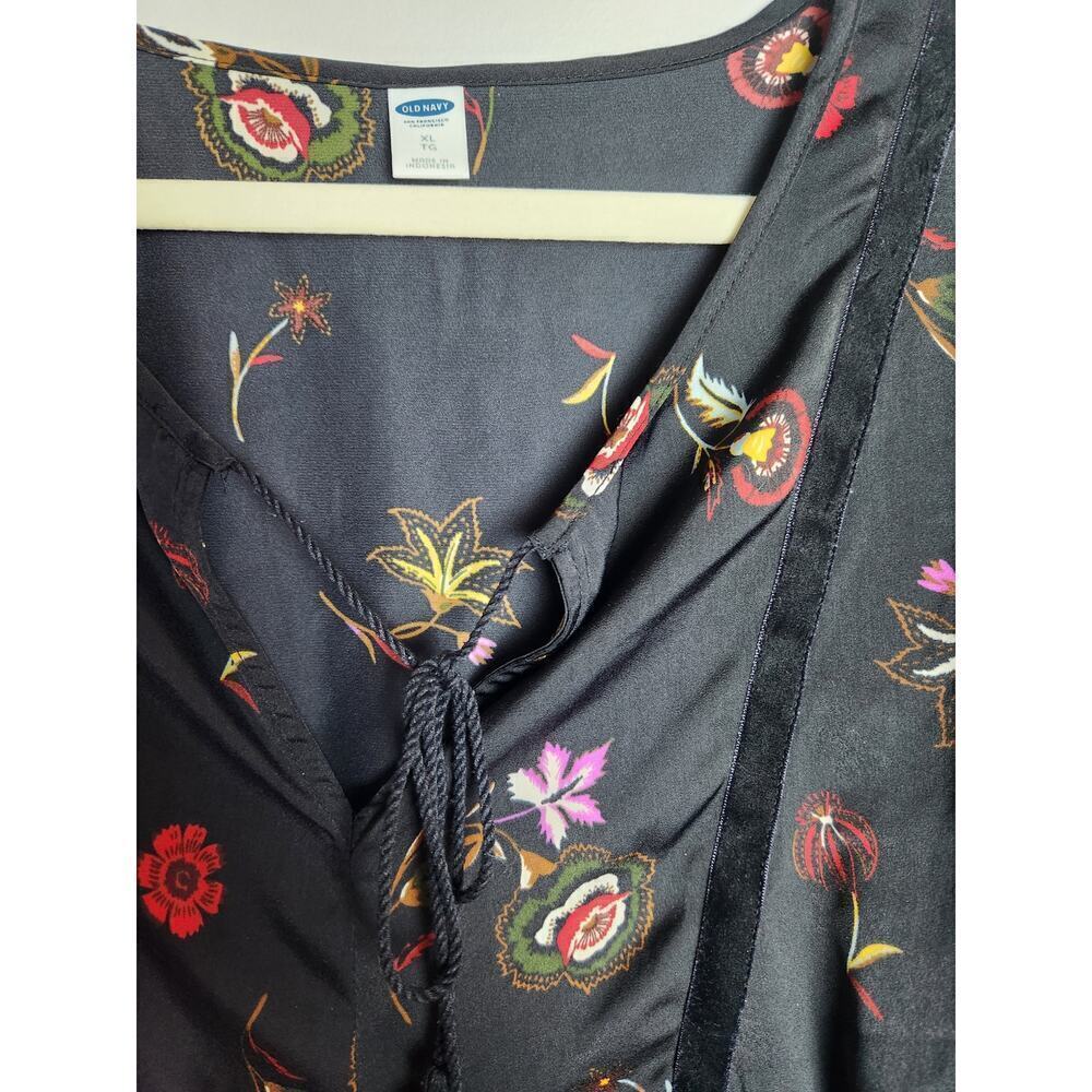 Old Navy women's peasant top XL dark floral boho festival witchy velvet accents - Picture 2 of 7